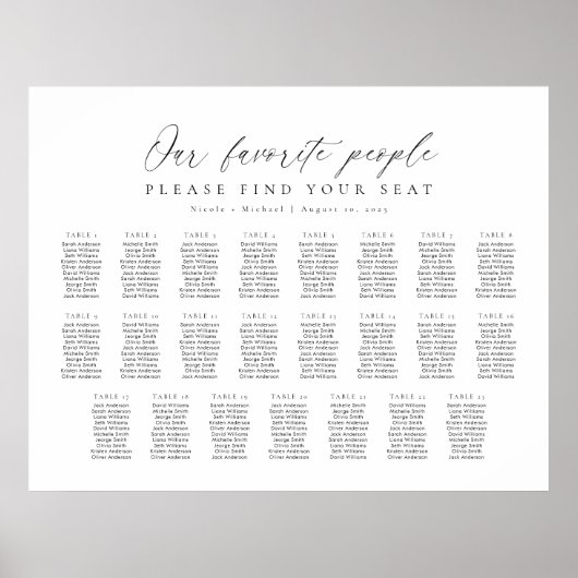 23テーブル私たちお気に入りのの人の座席図プラン ポスター (正面)