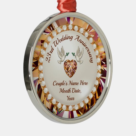 23パーソナライズされた年結婚記念現在 メタルオーナメント (右)