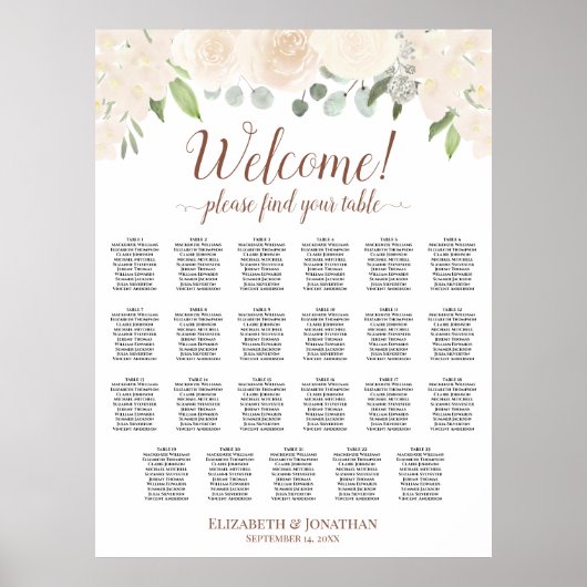 23卓の結婚式座席表 ブルッシュピーチ フローラル ポスター (正面)
