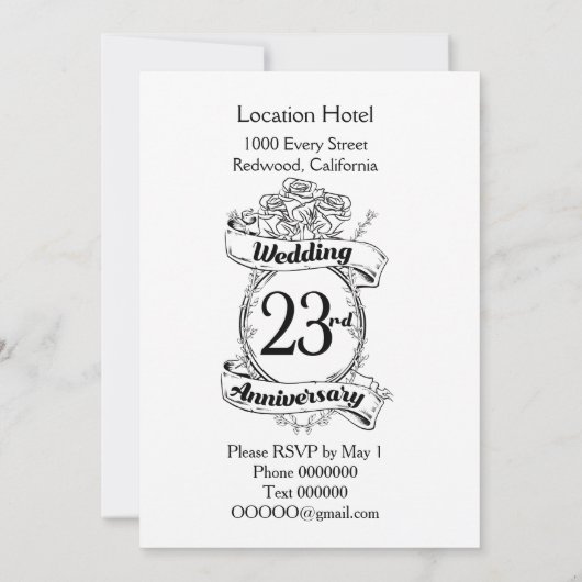 23周年記念結婚花バラ 招待状 (裏面)