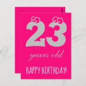 23歳のハッピーバースデーカワイトホットピンク ポストカード (正面/裏面)