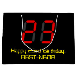 23歳の誕生日おめでとう:赤い電卓風デザインの"23" + 名前 ラージペーパーバッグ