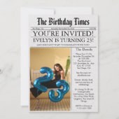 23歳の誕生日パーティーの新聞風ユニークな写真  招待状 (正面)