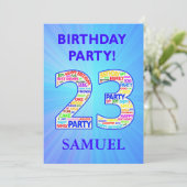 23歳の誕生日パーティー招待状 名前を追加 招待状 (スタンド正面)