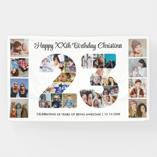 23歳の誕生日パーティー ナンバー23フォトコラージュ 横断幕 (横)