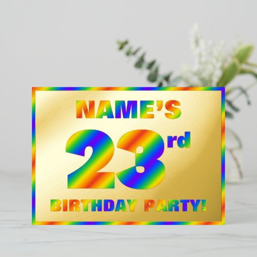 23歳の誕生日パーティー - 楽しい虹のスペクトル「23」 箔招待状 (立ち正面)
