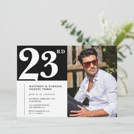 23歳の誕生日モノクロ招待状 招待状 (スタンド正面)