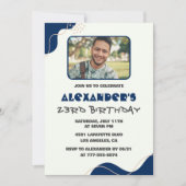 23歳の誕生日招待状 メンズ ネイビー シンプル フォト 招待状 (正面)