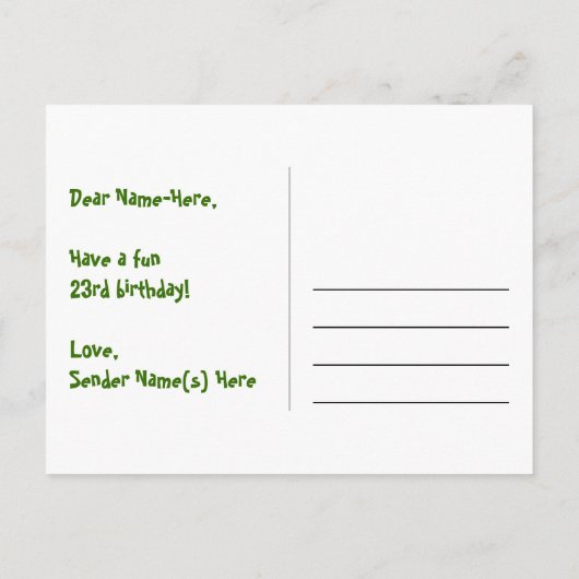 23歳の誕生日：ピンクのストライプとハート、虹色の23 ポストカード (裏面)