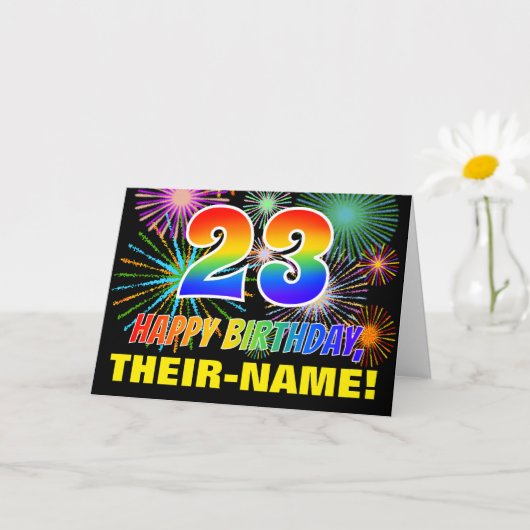 23歳の誕生日: 大胆で楽しい、打ち上げ花火、レインボー23 カード (小さな植物)