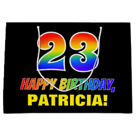 23歳の誕生日: 大胆で楽しくシンプルな虹色の23 ラージペーパーバッグ