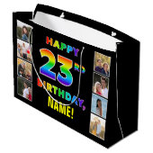23歳の誕生日:虹のテキスト、カスタム写真&名前 ラージペーパーバッグ (裏面アングル)
