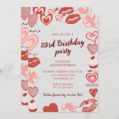 23歳エレガントの誕生日招待状グレー赤いハート 招待状 (正面/裏面)