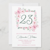 23歳エレガントの誕生日招待状フローラピンク 招待状 (正面)