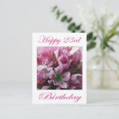 23番目の誕生日ピンクと緑の花 ポストカード (スタンド正面)