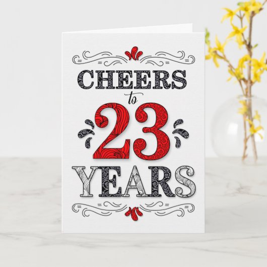 23番目の誕生日応援の赤い白の黒いパターン カード (黄色い花)