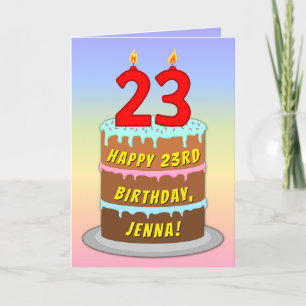 23番目の誕生日—おもしろいケーキとキャンドル、名前をカスタムする付き カード
