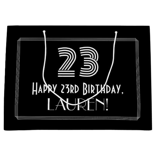 23番目の誕生日:インスパイアアールデコの「23」の外観と名前 ラージペーパーバッグ (正面)