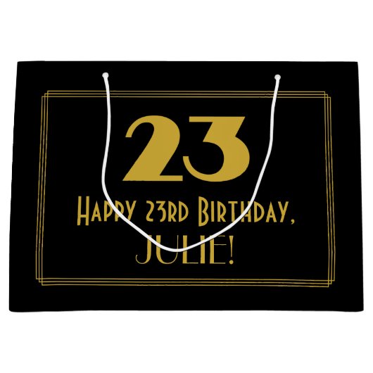 23番目の誕生日:インスパイアアールデコの「23」の外観と名前 ラージペーパーバッグ (正面)