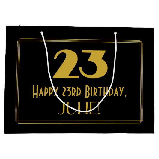 23番目の誕生日:インスパイアアールデコの「23」の外観と名前 ラージペーパーバッグ (裏面)