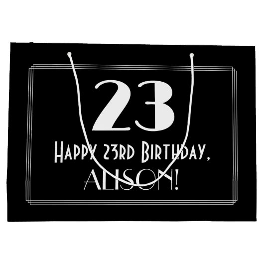 23番目の誕生日:インスパイアアールデコスタイル「23」、名前 ラージペーパーバッグ (裏面)