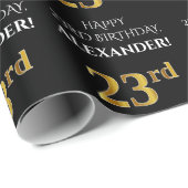 23番目の誕生日: エレガント、黒、フェイク金ゴールドルック ラッピングペーパー (ロールコーナー)