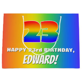 23番目の誕生日: カラフル、おもしろいレインボーパターン# 23 ラージペーパーバッグ