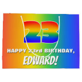 23番目の誕生日: カラフル、おもしろいレインボーパターン# 23 ラージペーパーバッグ (裏面)