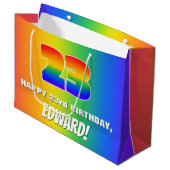 23番目の誕生日: カラフル、おもしろいレインボーパターン# 23 ラージペーパーバッグ (正面アングル)