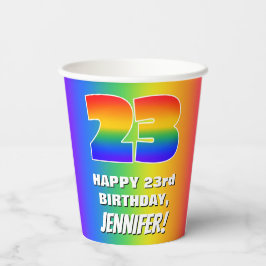 23番目の誕生日: カラフル、おもしろいレインボーパターン# 23 紙コップ