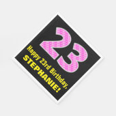 23番目の誕生日:ピンクのストライプハートと「23」 +名前 スタンダードランチョンナプキン (角)