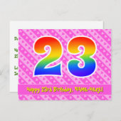 23番目の誕生日:ピンクストライプのハート、レインボー23 ポストカード (正面/裏面)