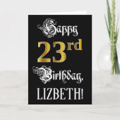 23番目の誕生日:ファンシースクリプト、フェイク金ゴールド・ルック、名前 カード (正面)