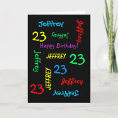 23番誕生日カスタムカード任意の名前，黒 カード (正面)