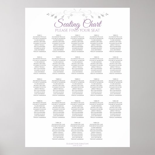 23表パープルとグレー結婚の座席表 ポスター (正面)