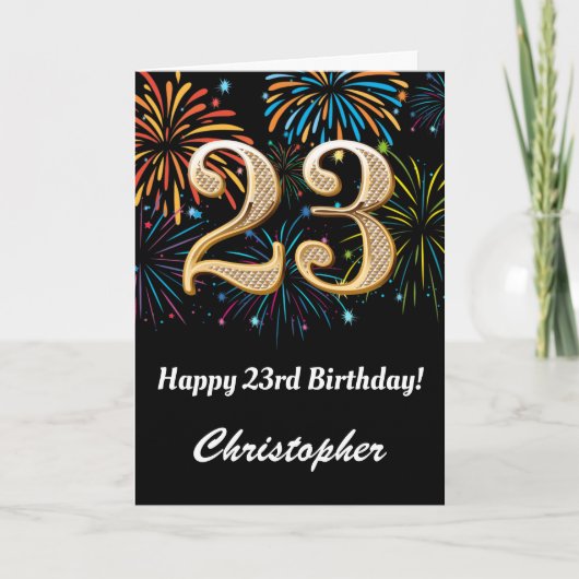 23誕生日レインボー花火ブラック&金ゴールド カード (正面)