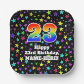 23誕生日:おもしろいスター柄と虹"23" ペーパープレート
