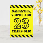 23誕生日:おもしろいステンシルスタイル文字、名前をカスタムする カード (黄色い花)