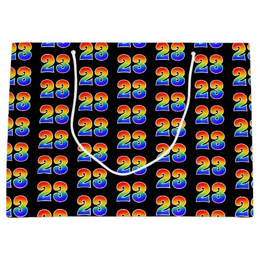 23誕生日:おもしろいレインボーイベント第23パターン ラージペーパーバッグ (正面)