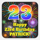 23誕生日:おもしろい花火ルック、虹# 23 スクエアシール (正面)