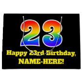 23誕生日~おもしろい, カラフル, 鮮やか, Rainbow 23 ラージペーパーバッグ (正面)