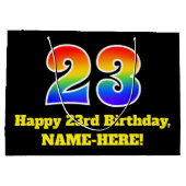 23誕生日~おもしろい, カラフル, 鮮やか, Rainbow 23 ラージペーパーバッグ (裏面)