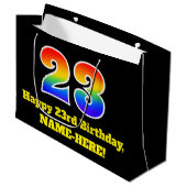 23誕生日~おもしろい, カラフル, 鮮やか, Rainbow 23 ラージペーパーバッグ (正面アングル)