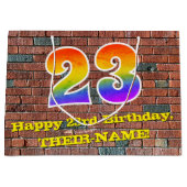 23誕生日:おもしろい、グラフィティインスパイアレインボーー# 23 ラージペーパーバッグ (正面)