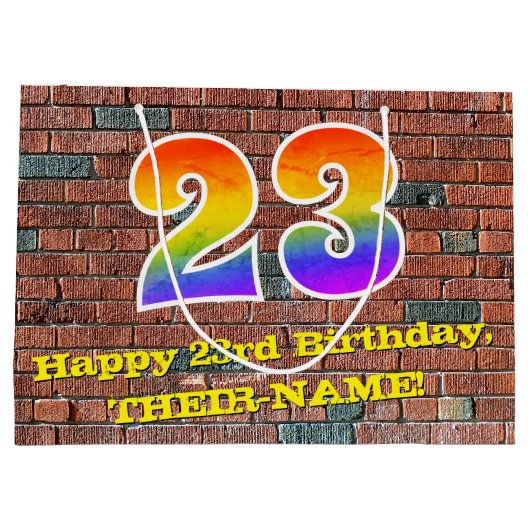 23誕生日:おもしろい、グラフィティインスパイアレインボーー# 23 ラージペーパーバッグ (裏面)