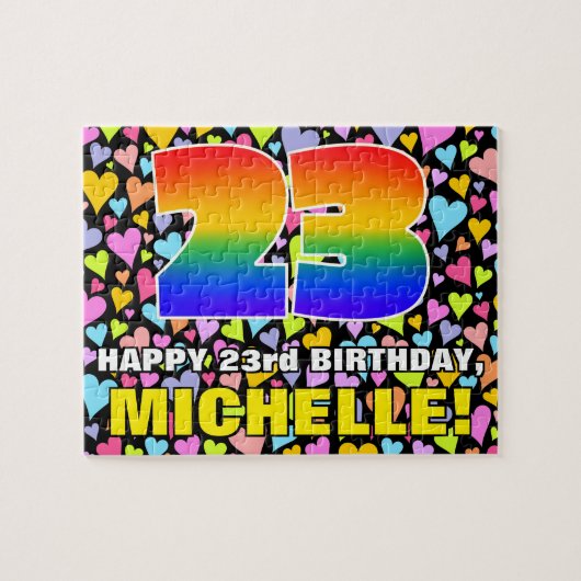 23誕生日—おもしろい、愛するハートシェイプ+「23」 ジグソーパズル (横)