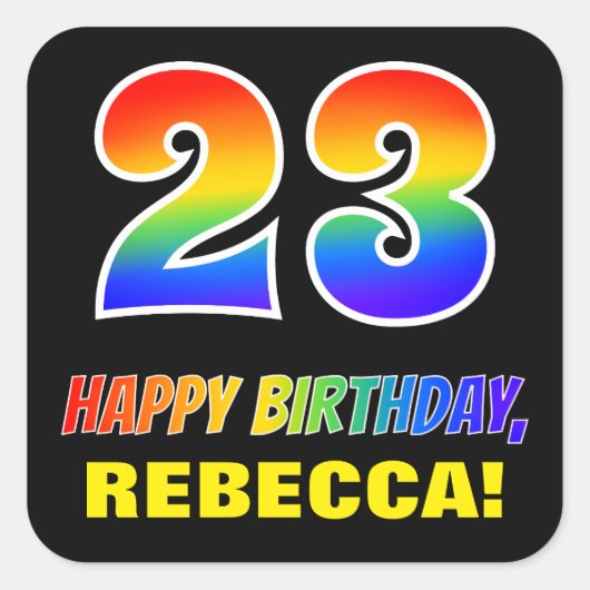 23誕生日:はっきりした,おもしろい,シンプル虹, 23 スクエアシール (正面)