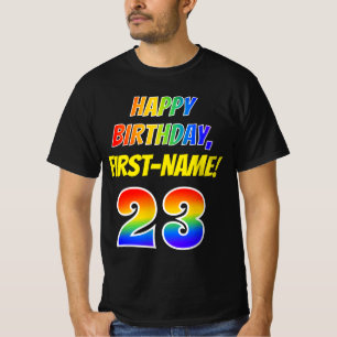 23誕生日— はっきりした,おもしろい,レインボー23,名前をカスタムする Tシャツ