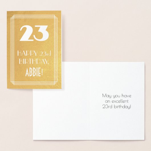 23誕生日~アールデコスタイル「23」および名前をカスタムする 箔カード (ディスプレー)