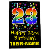 23誕生日:カラフルスターズパターン&レインボー23 ミディアムペーパーバッグ (正面)